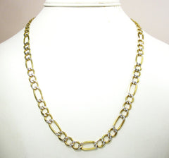 14K Yellow Gold 7mm Solid Figaro Diamond Cut Pave Link Chain