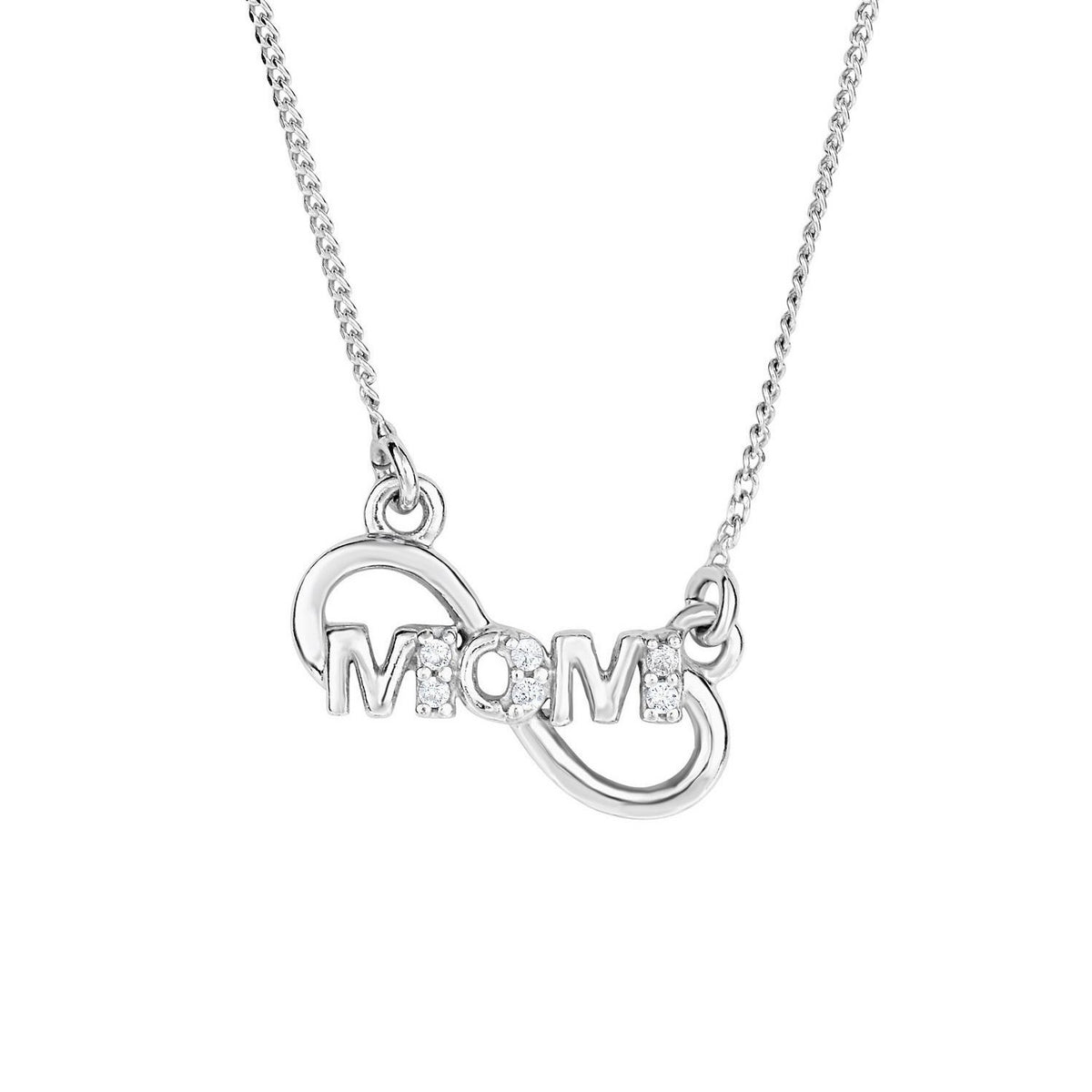 925 Sterling Silver Micro Pave Infinity Mom Bar Necklace
