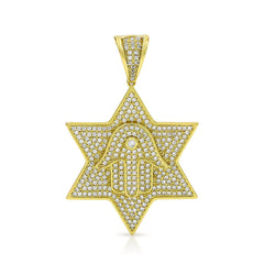925 Sterling Silver Micro Pave Star of David, Hand of God Hamsa Pendant Only