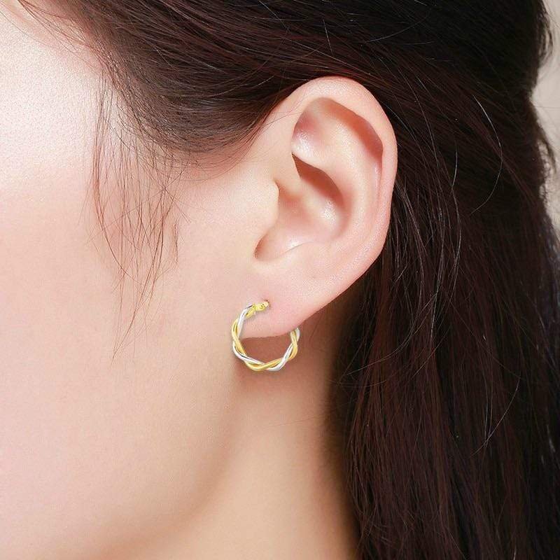 10K Yellow Gold Twisted Double Wire Round Hoop Earrings