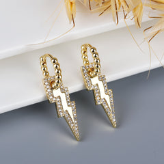 Gold Plated Micro Pave Lightning Bolt Drop Earring