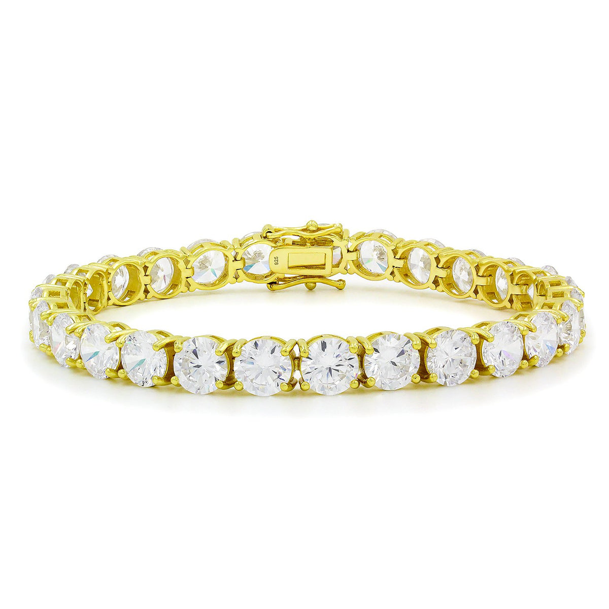 925 Sterling Silver 7mm Round Cut Tennis Bracelet, Yellow Gold Plated