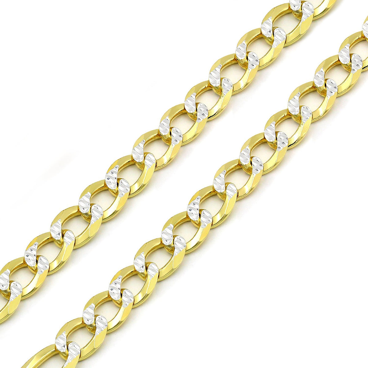 925 Sterling Silver Solid Cuban 8.5mm Diamond Cut Pave Gold Plated Curb Link Chain