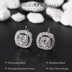 5.50 CTTW Moissanite Leverback Cushion Cut Halo Drop Earrings in 925 Sterling Silver