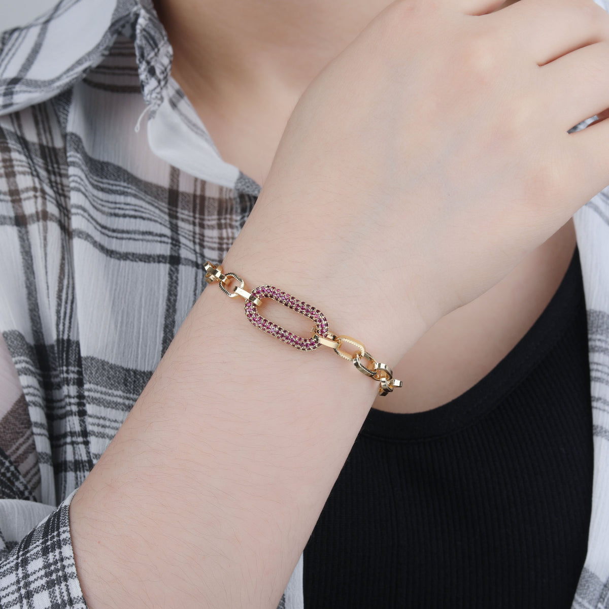 Gold Plated Micro Pave Oval Paper Clip, Rolo Link Choker Necklace and Bracelet
