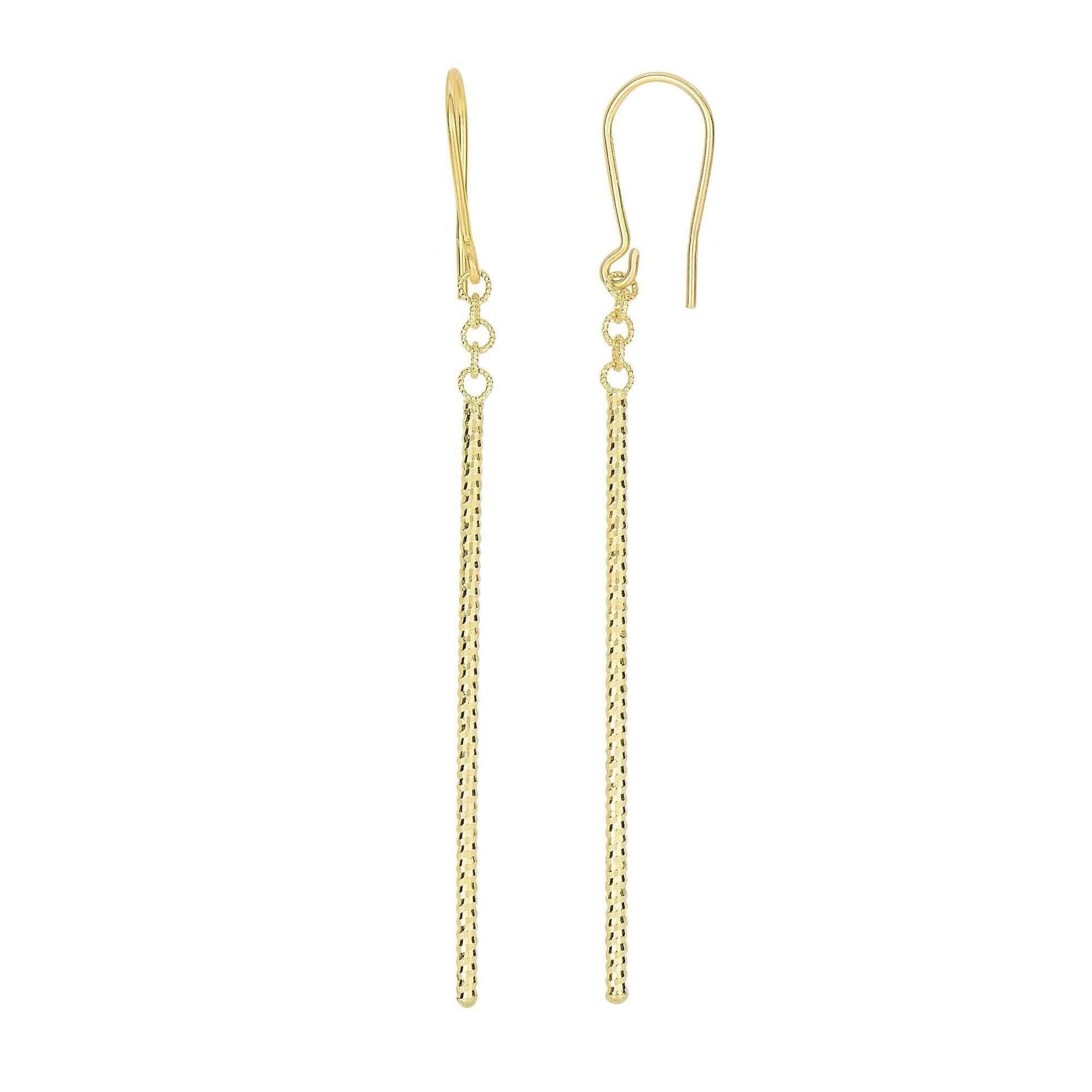 14K Gold Diamond Cut Long Bar Drop Earring