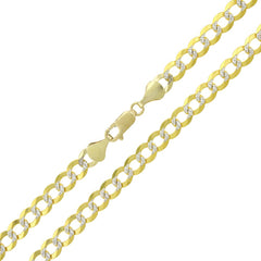 14K Yellow Gold 5.5mm Solid Cuban Diamond Cut Pave Curb Link Chain