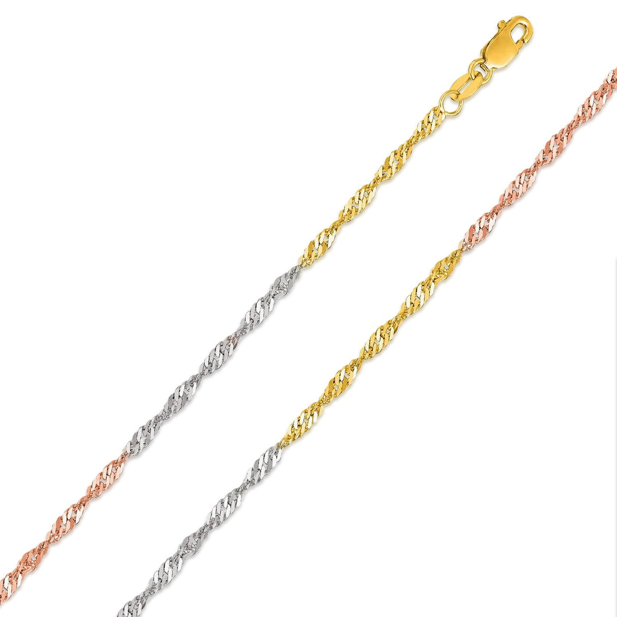 14K Tri-Color Gold 1.5mm Singapore Chain