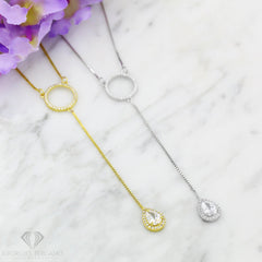 925 Sterling Silver Open Circle Pear Drop Lariat Y Necklace
