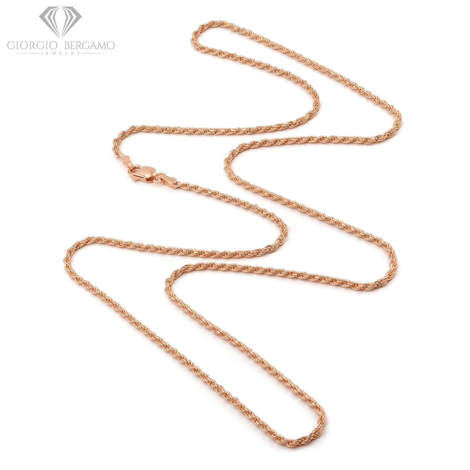 14K Rose Gold 2mm Solid Rope Diamond Cut Chain