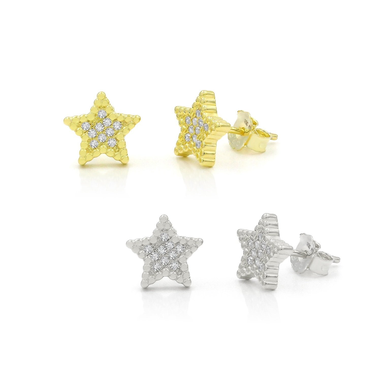 925 Sterling Silver Gold Plated Micro Pave Minimalist Star Stud Earrings