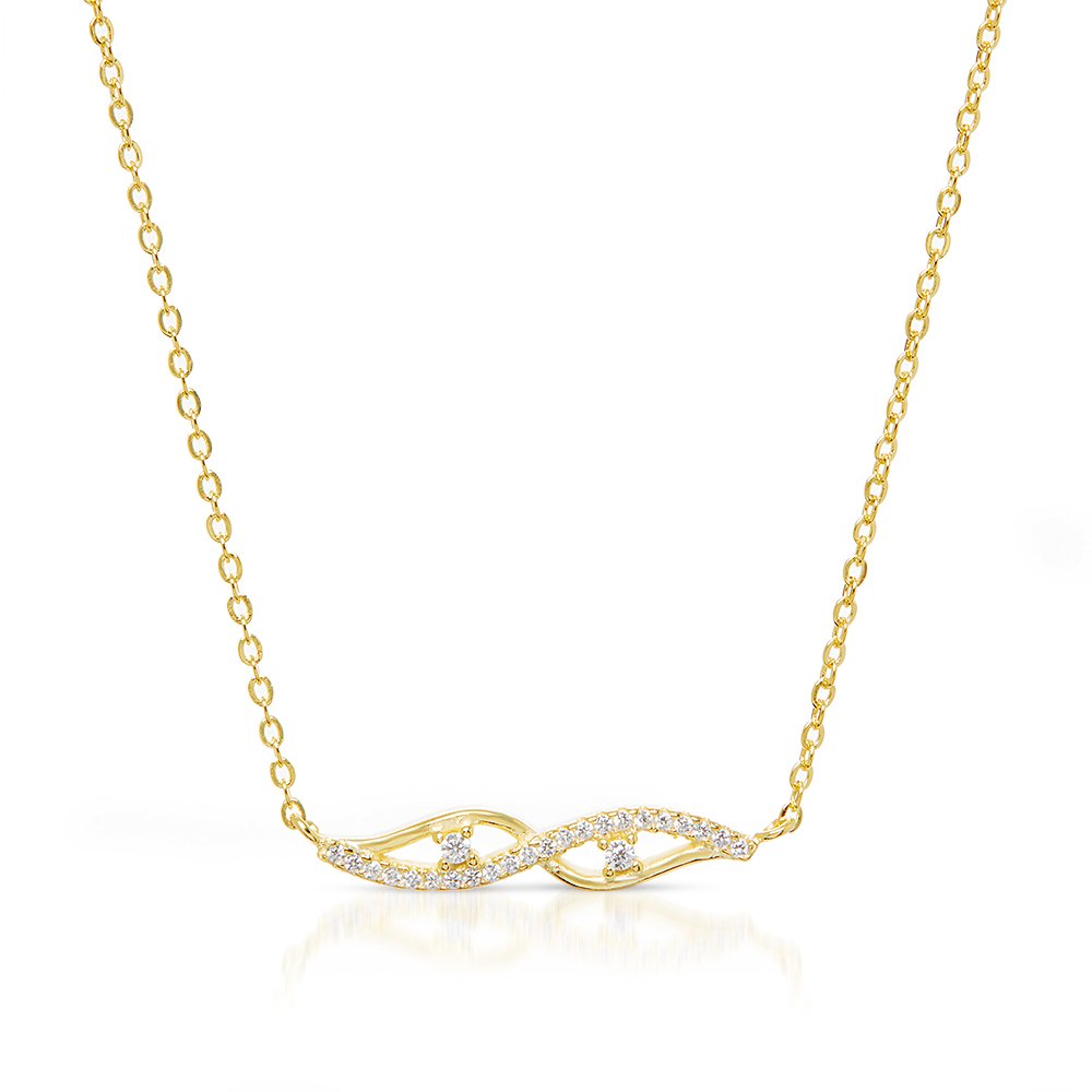 925 Sterling Silver Gold Plated Micro Pave Infinity Love Bar Necklace