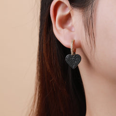Gold Plated Micro Pave Heart Dangle Drop Earrings