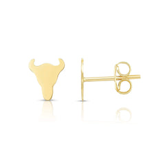 14K Yellow Gold Bull Taurus Stud Earrings