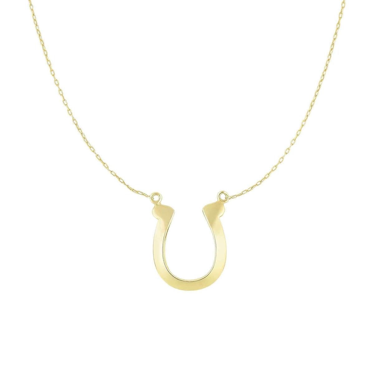 14K Yellow Gold Lucky Horse Shoe Pendant Necklace