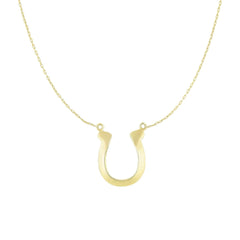 14K Yellow Gold Lucky Horse Shoe Pendant Necklace