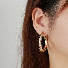 Gold Plated Trendy Alternating Stone Hoop Earrings