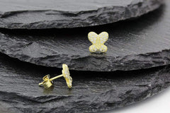 925 Sterling Silver Gold Plated Micro Pave Butterfly Stud Earrings