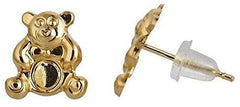 14K Yellow Gold Teddy Bear Childrens Stud Earring