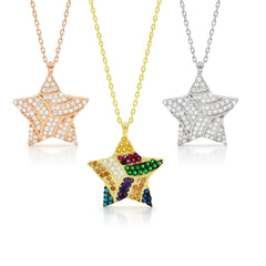 925 Sterling Silver Micro Pave Star Pendant Necklace