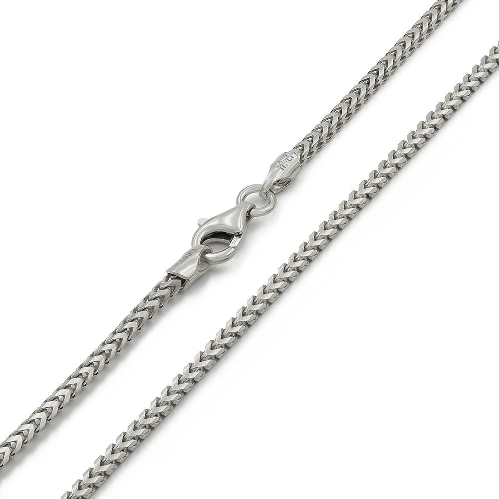 925 Sterling Silver 2mm Solid Franco Rhodium Chain