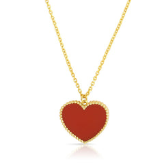14K Yellow Gold Minimalist Gemstone Heart Pendant Necklace