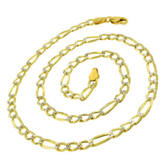 14K Yellow Gold 5mm Solid Figaro Diamond Cut Pave Link Chain