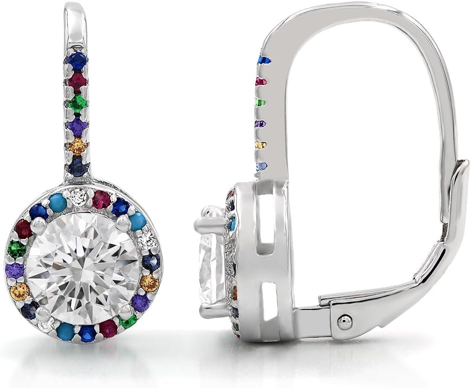 925 Sterling Silver Multi-Color Halo LeverBack Earrings