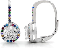 925 Sterling Silver Multi-Color Halo LeverBack Earrings