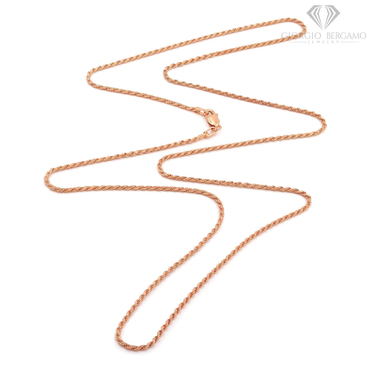 14K Rose Gold 1.5mm Solid Rope Diamond Cut Chain