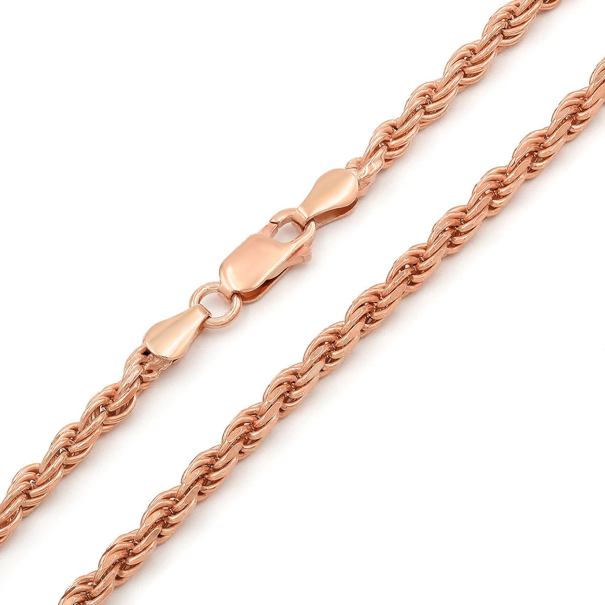 14K Rose Gold 3.5mm Solid Rope Diamond Cut Chain