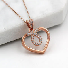 925 Sterling Silver Rose Gold Plated Open Heart Pendant Necklace