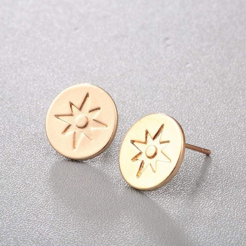 Gold Plated North Star Disc Stud Earrings