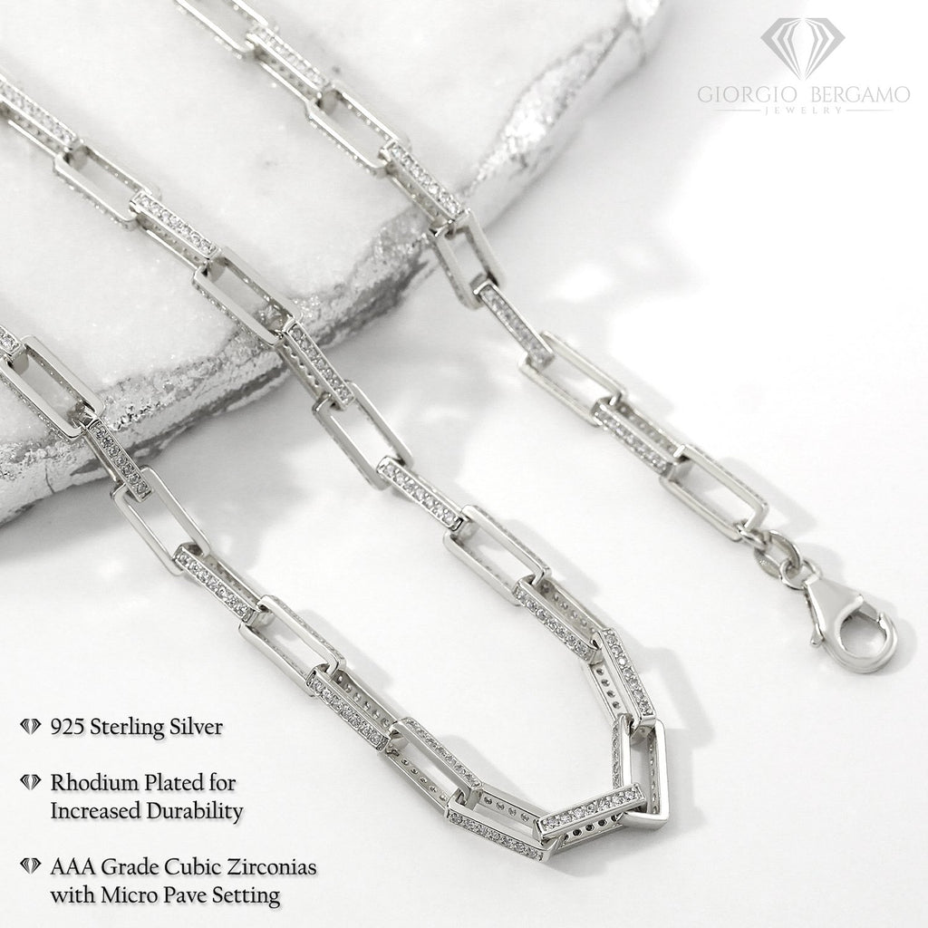 925 Sterling Silver Micro Pave 4mm Paper Clip Chain or Bracelet ...
