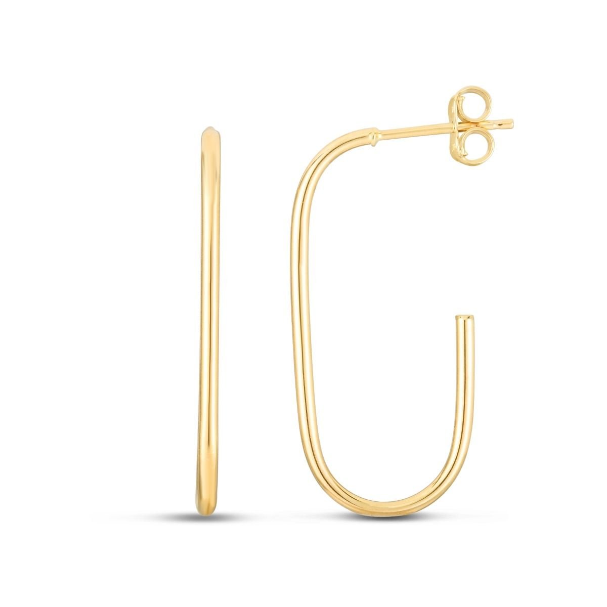 14K Yellow Gold Paper Clip Inspired J Hoop, Half Hoop Earrings