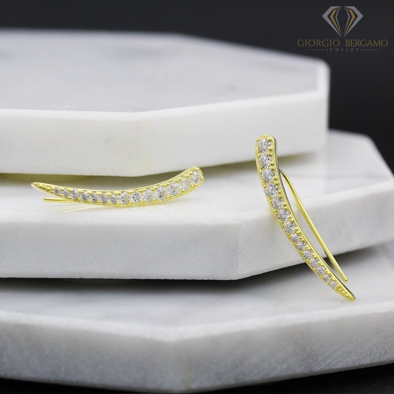 925 Sterling Silver Gold Plated Curved Bar Ear Crawler Earrings