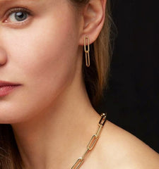 14K Yellow Gold Paper Clip High Polish Cable Link Dangle Drop Earrings