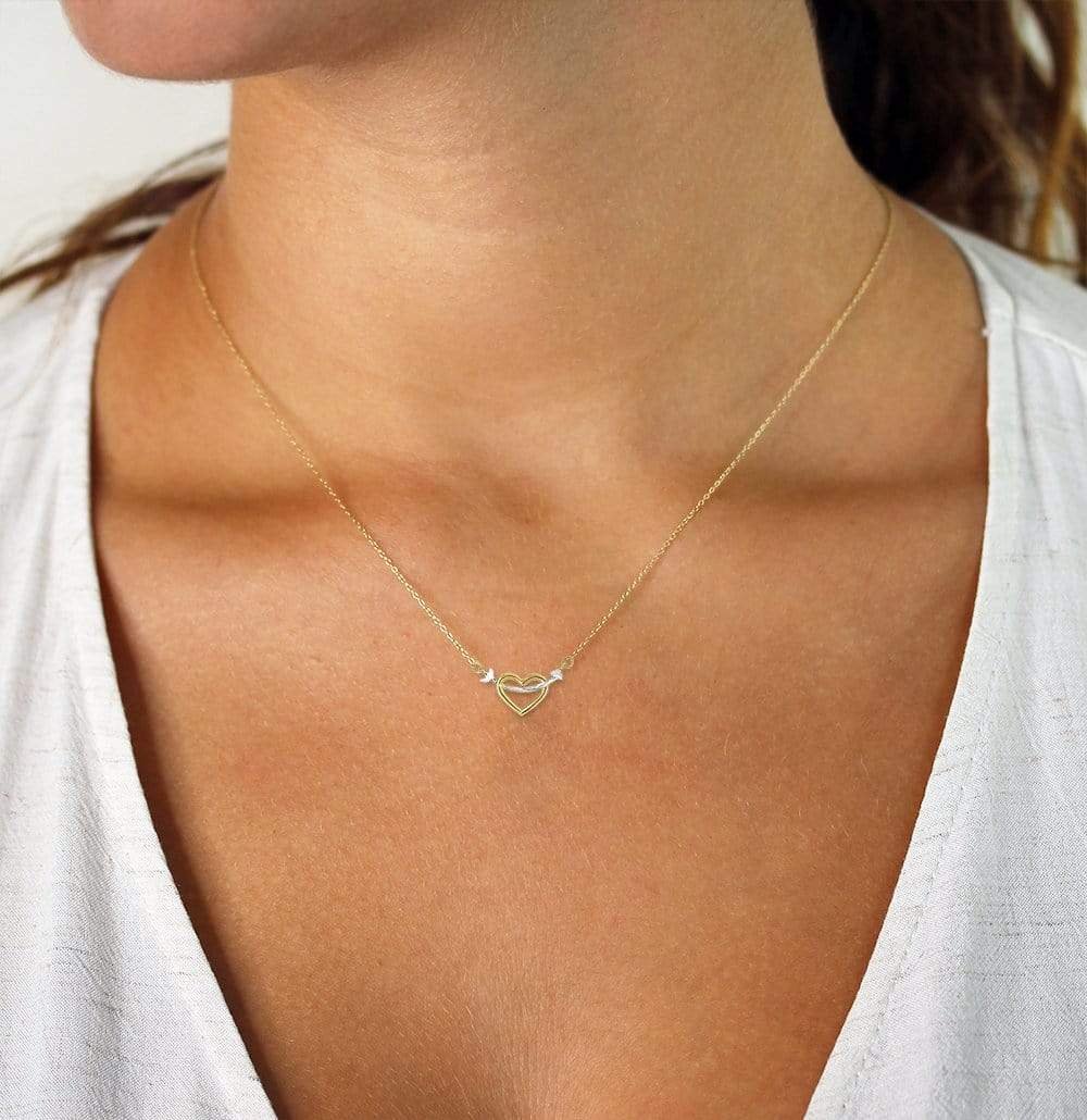 14K Gold Two-Tone Arrow Through Open Heart Pendant Necklace