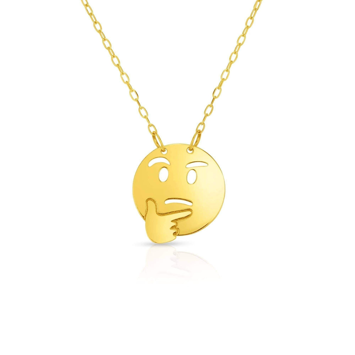 14K Yellow Gold Polished Thinking Emoji Face Necklace