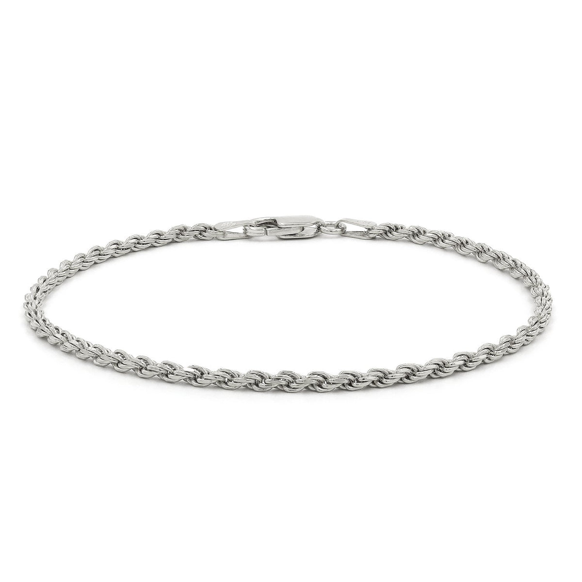 14K White Gold 2.5mm Solid Rope Diamond Cut Bracelet or Anklet