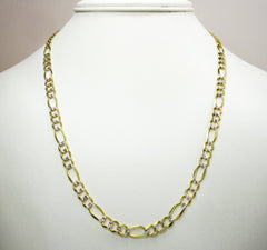 14K Yellow Gold 6mm Solid Figaro Diamond Cut Pave Link Chain