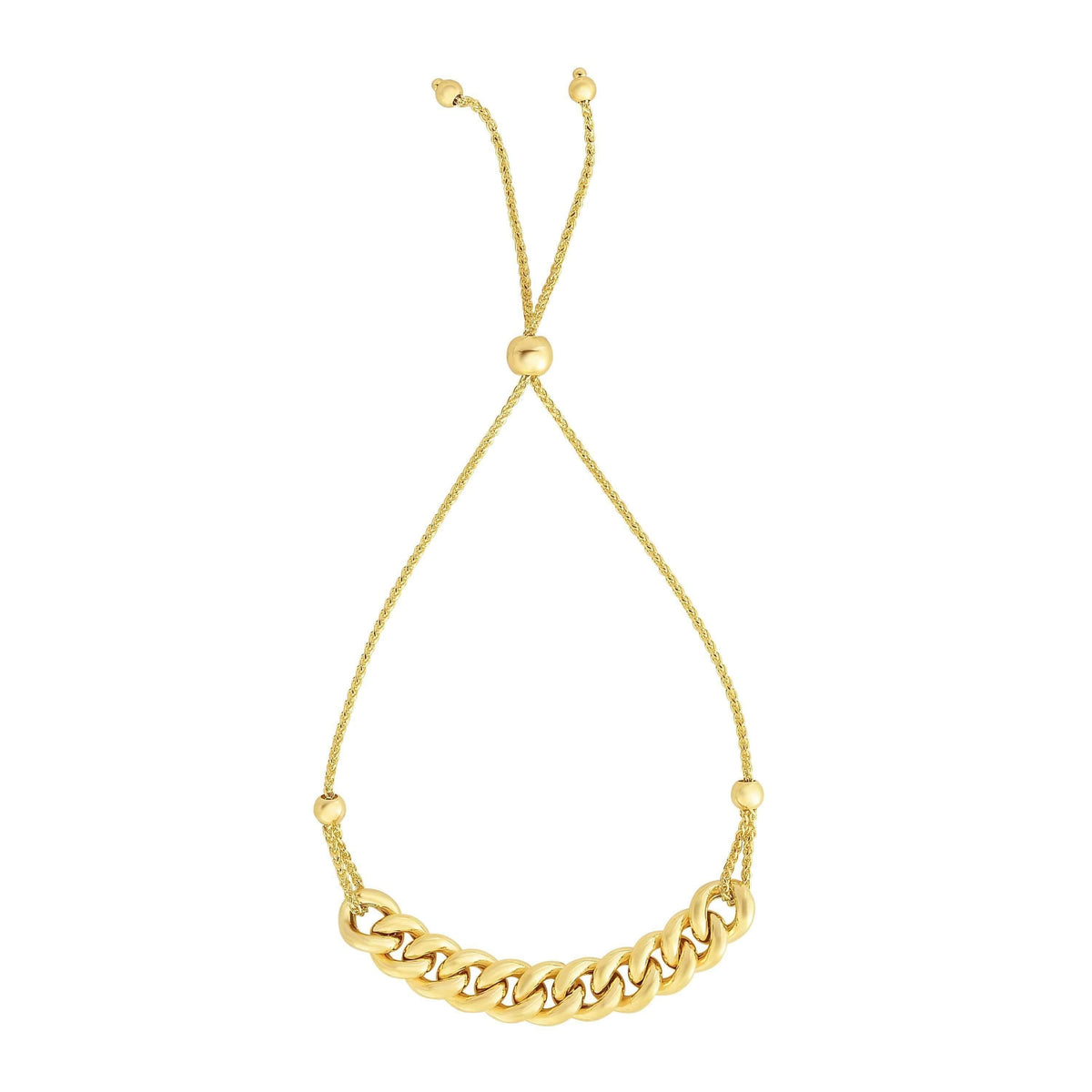 14K Yellow Gold Cuban Link Adjustable Pull Bolo Bracelet