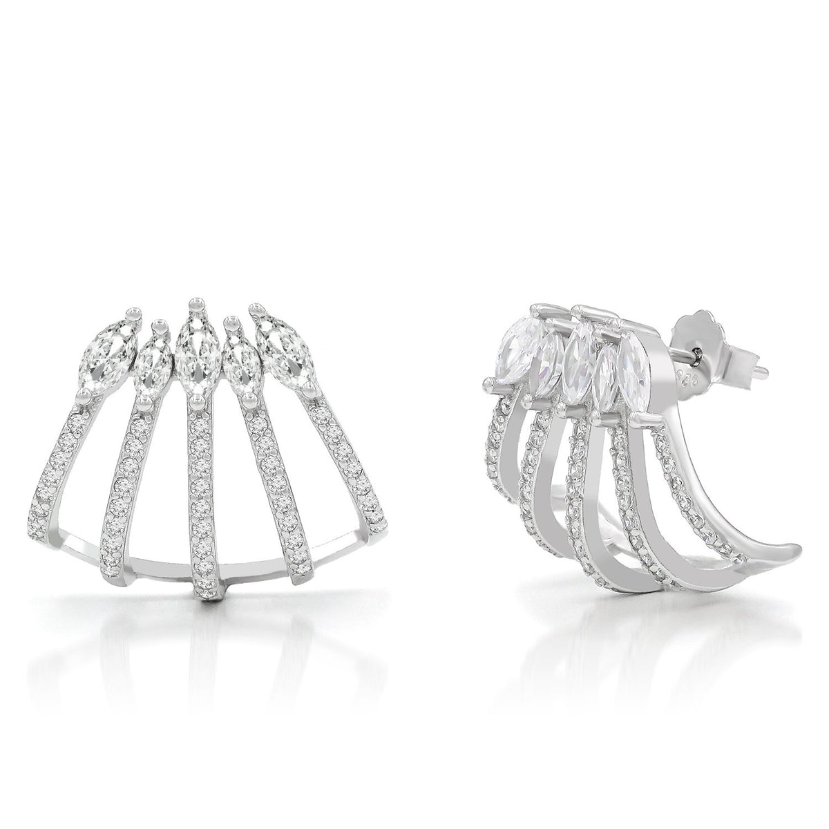925 Sterling Silver Micro Pave Caged Ear Cuff Earring