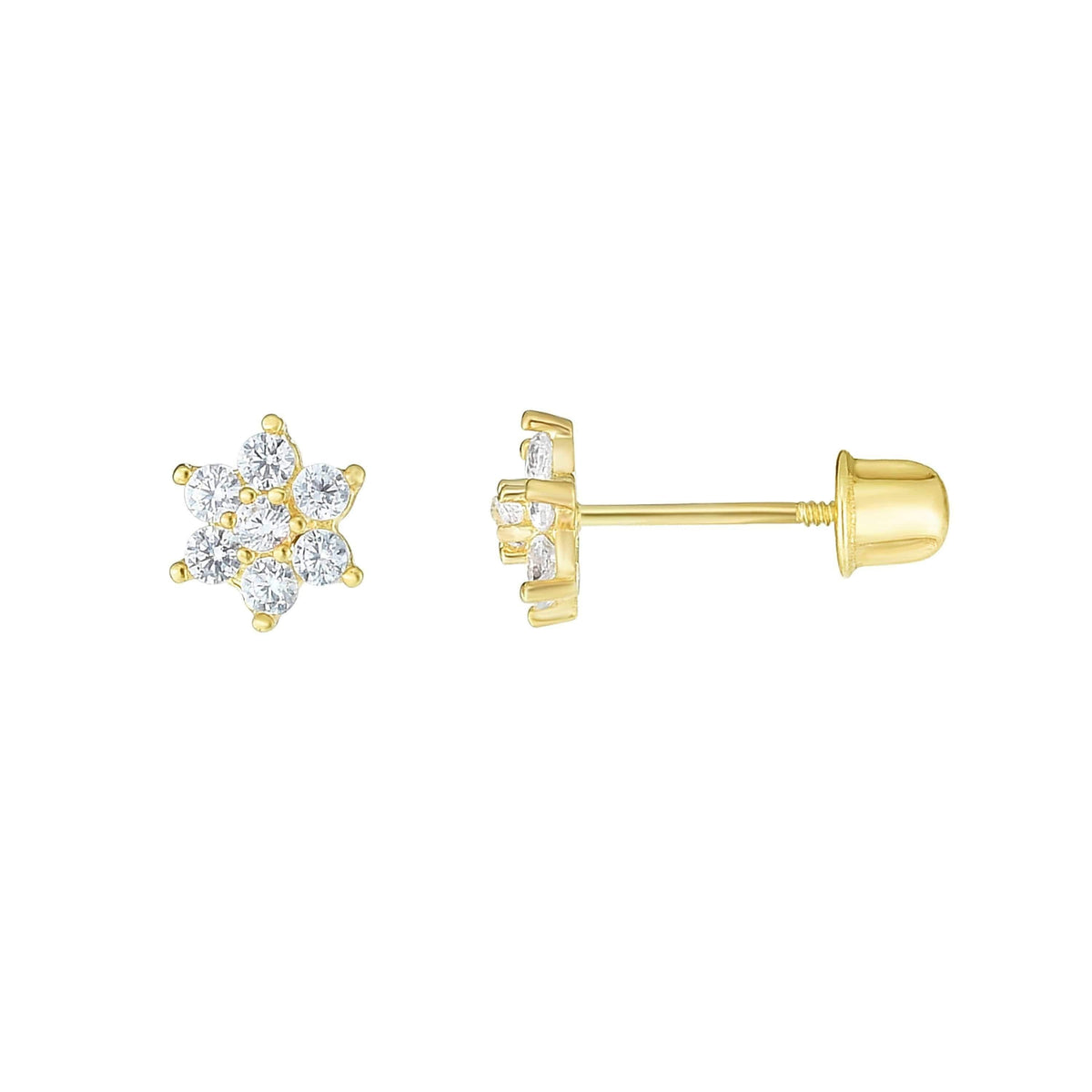 14K Yellow Gold Cubic Zirconia Flower Childrens Stud Earrings