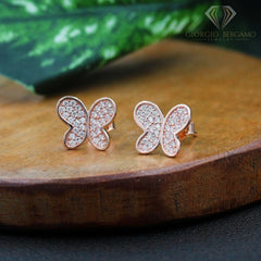 925 Sterling Silver Rose Gold Plated Micro Pave Butterfly Stud Earring