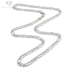 925 Sterling Silver Solid Figaro 6.5mm Diamond Cut Pave ITProLux Link Chain