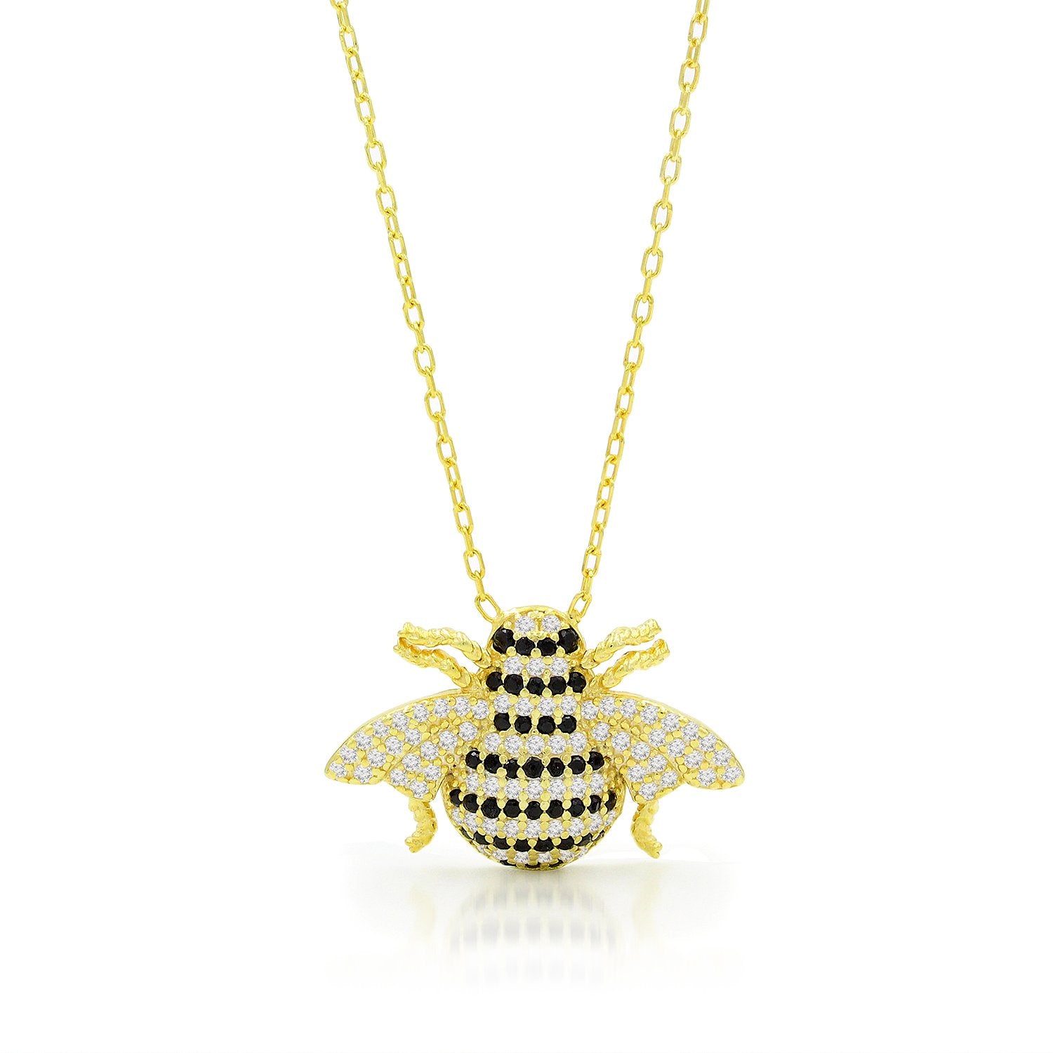 925 Sterling Silver Micro Pave Bumblebee Necklace