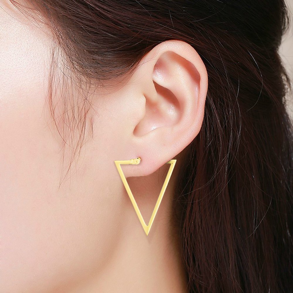 14K Yellow Gold Triangle Hoop Earrings