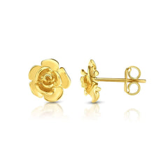 14K Yellow Gold Polished Rose Flower Stud Earring