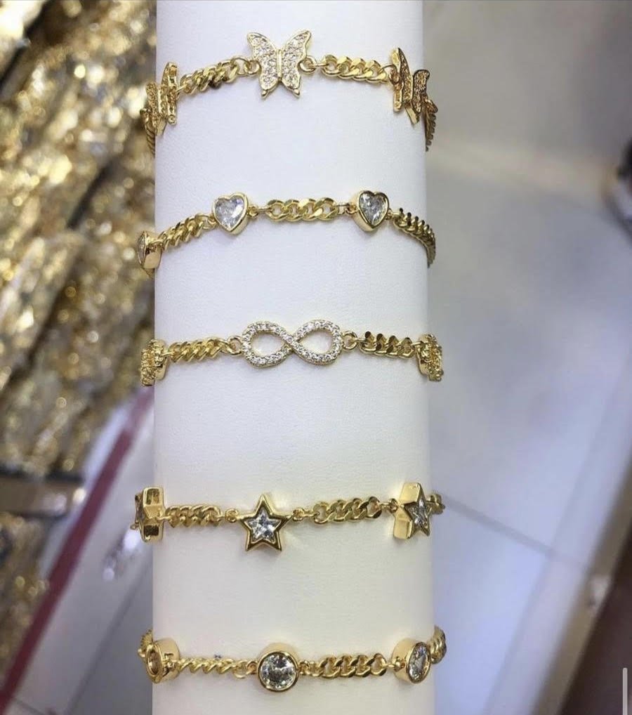 Yellow Gold Plated Trendy Cuban Link Micro Pave Butterfly Bracelet